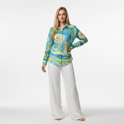 Women's Button Front Shirt Sea Swirls