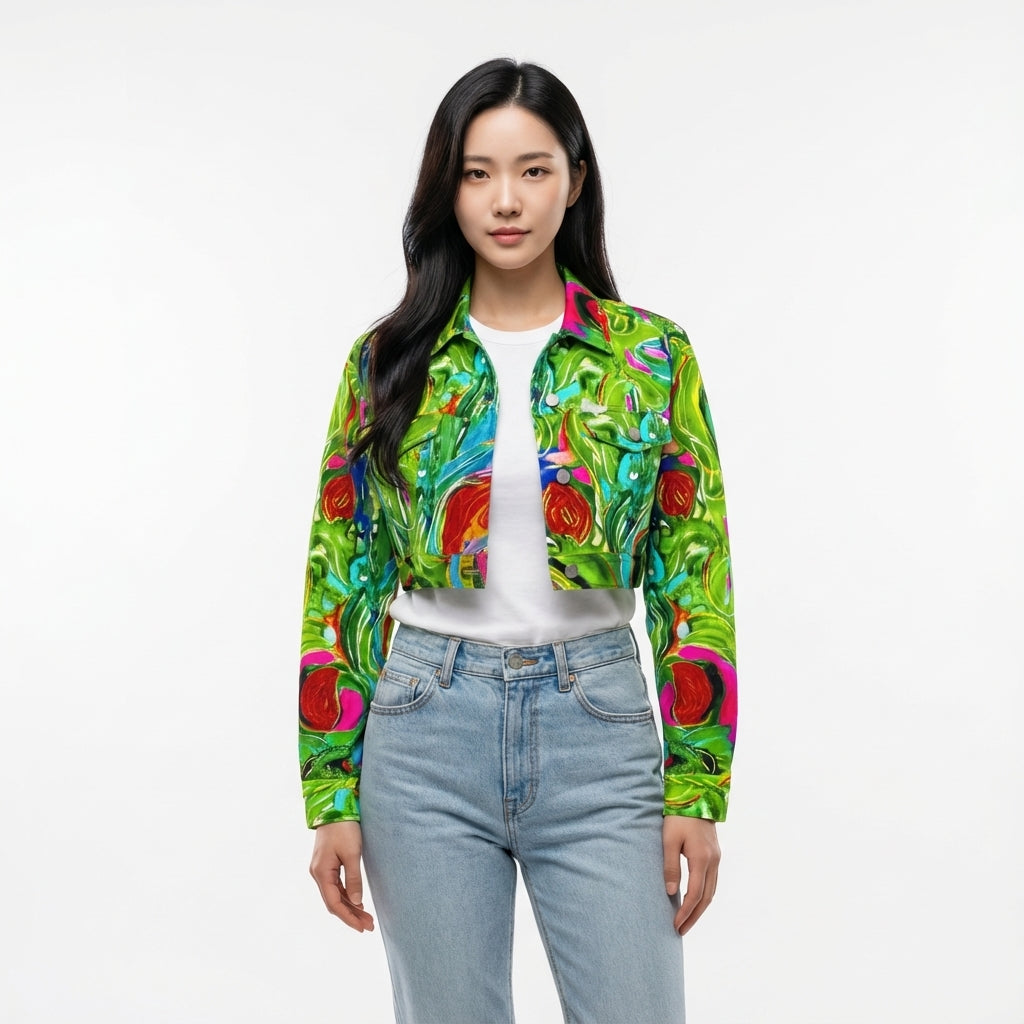 Cropped Jean Cotton Jacket Water Lilies 2