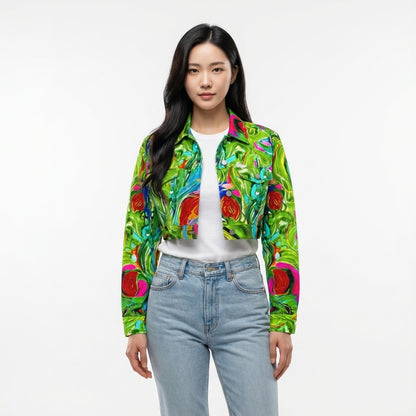 Cropped Jean Cotton Jacket Water Lilies 2