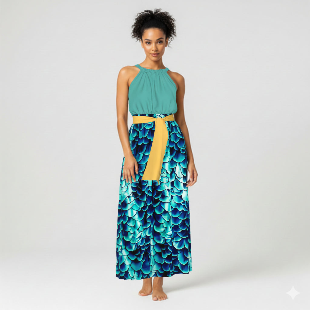 Elastic Waist Halter Maxi in Pima Cotton Poplin