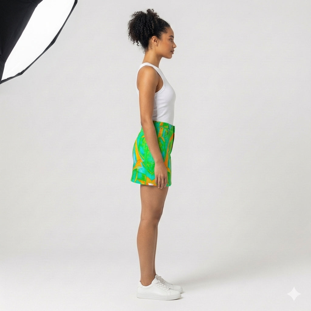 Demin Mini Skirt Palm Tree Island