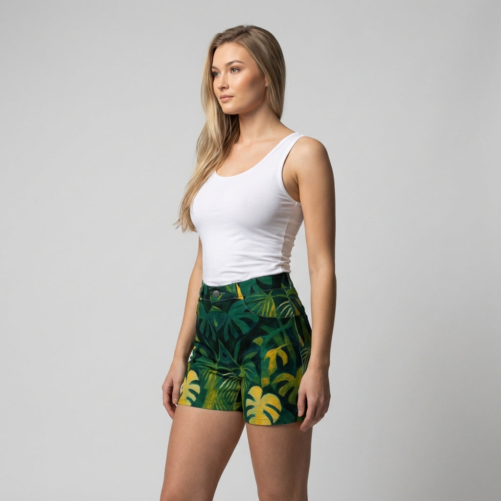 Regular Jean Shorts Green Leaves