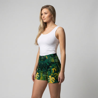 Regular Jean Shorts Green Leaves