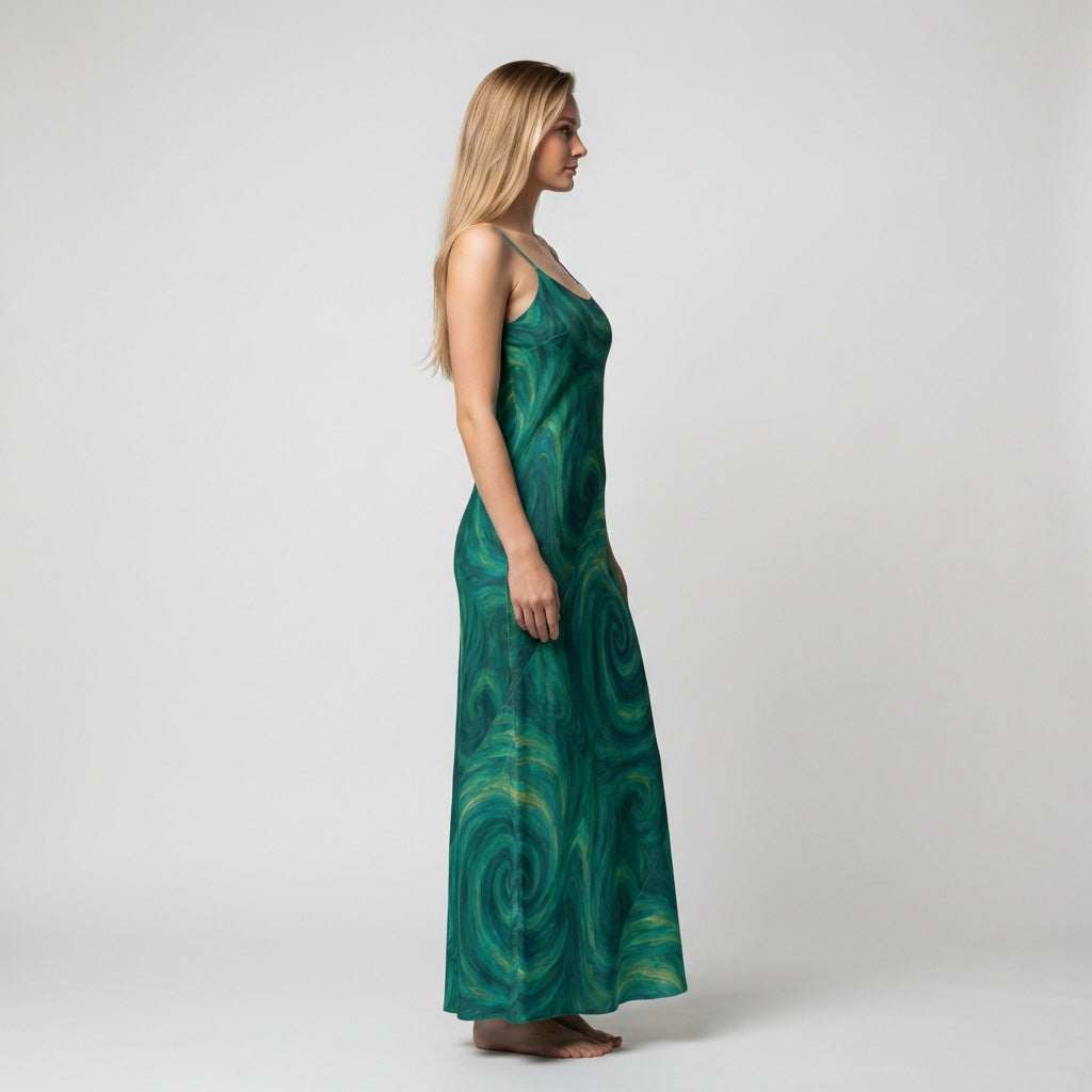 Bias Slip Dress Green Tornado