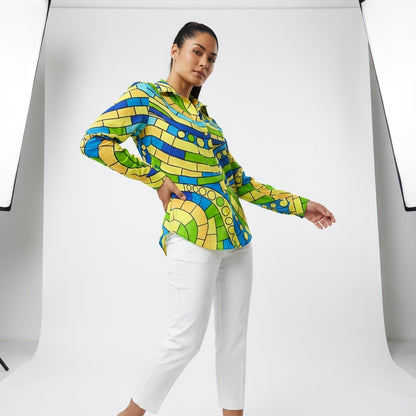 Women's Button Front Shirt Mosaic 4 – Organic Cotton Voile