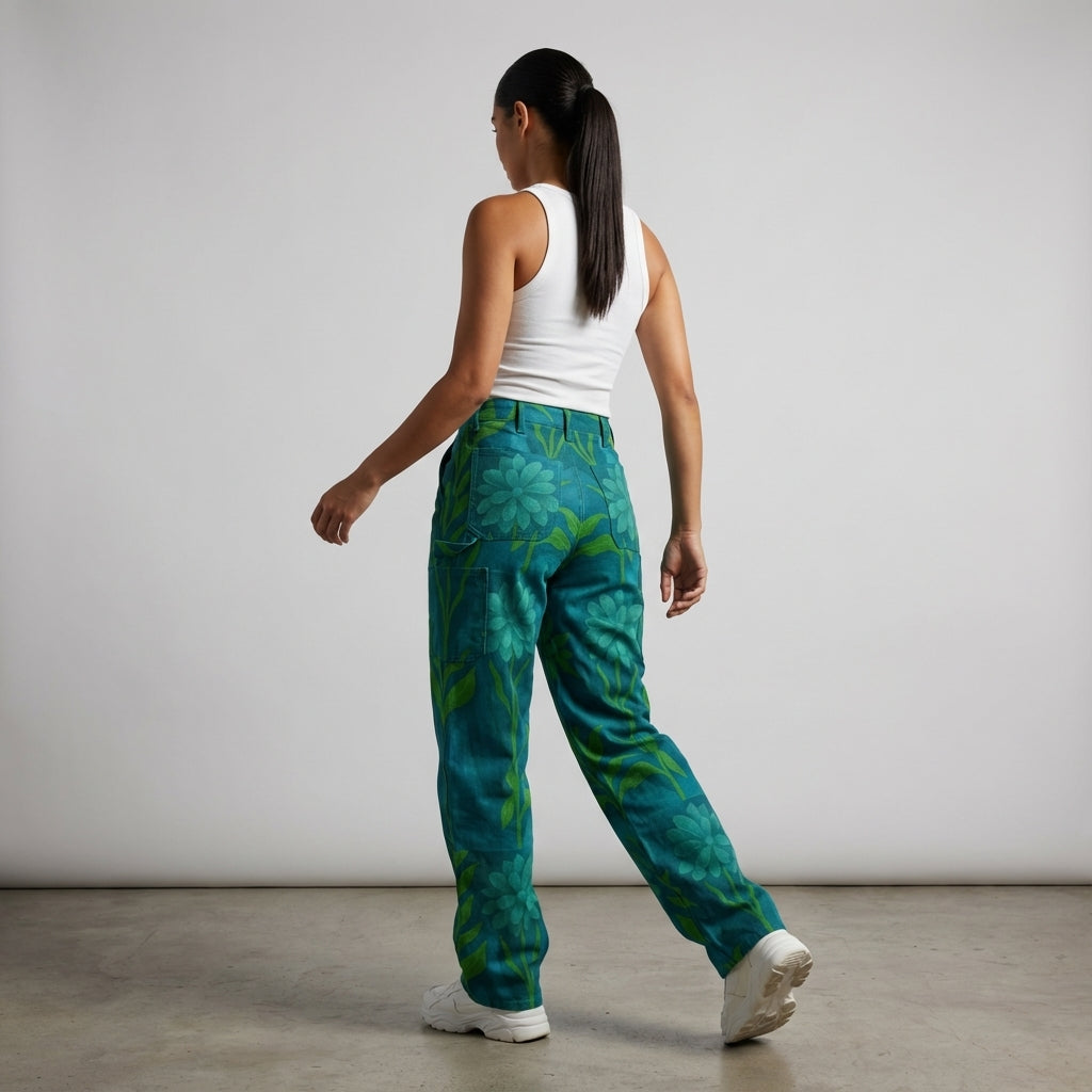 Carpenter Pants Teal Flowers