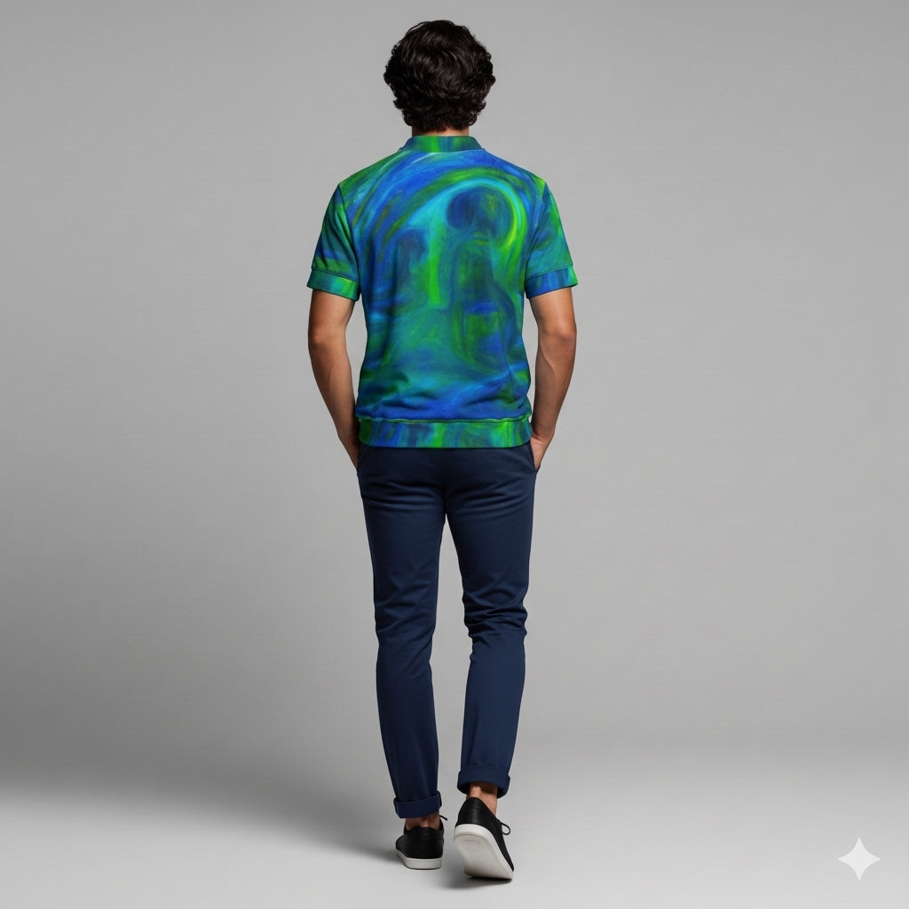 Polo Shirt with V Neck  Blue Moon