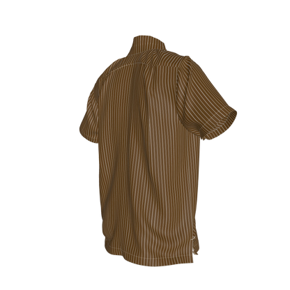 Brown Trim with White Pinstripe Short Sleeve Men’s Shirt with Collar