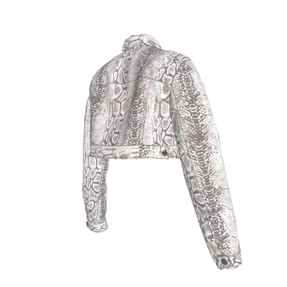 L'EGNA RISING SNAKESKIN Cropped Jean Jacket