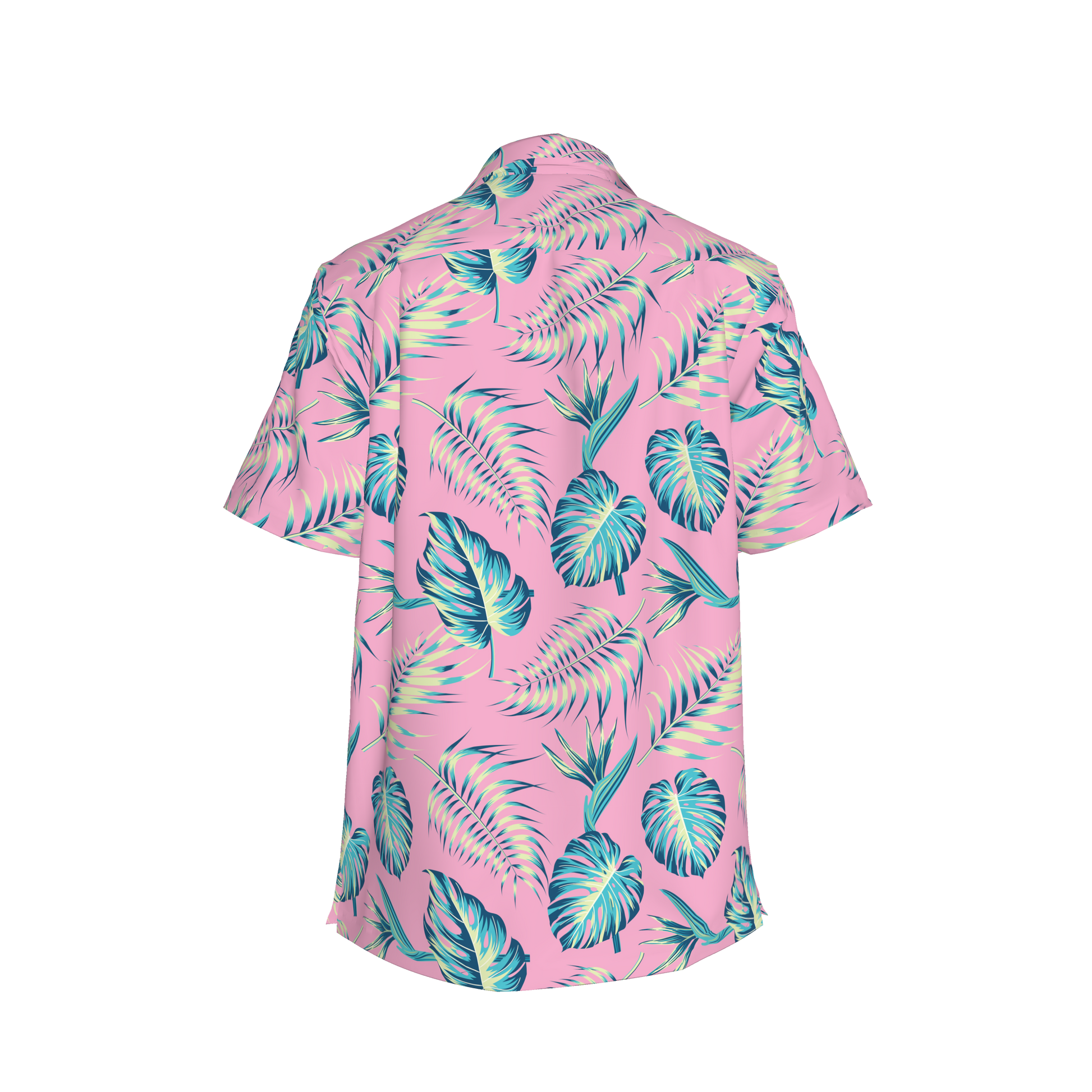 Pink Tropical Leaf Camp Collar/Bowling Shirt – Organic Cotton Twill
