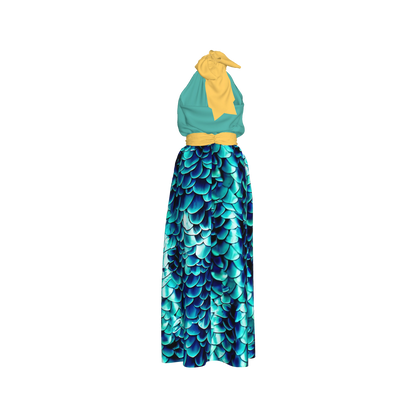 Elastic Waist Halter Maxi in Pima Cotton Poplin