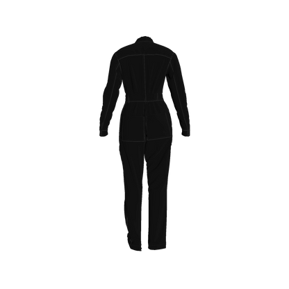 Relax Fit Woven Jumpsuit in Pure Black Pima Cotton Poplin