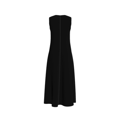 V-Neck A-Line Dress in Pure Black Ecovero Viscose Crepe