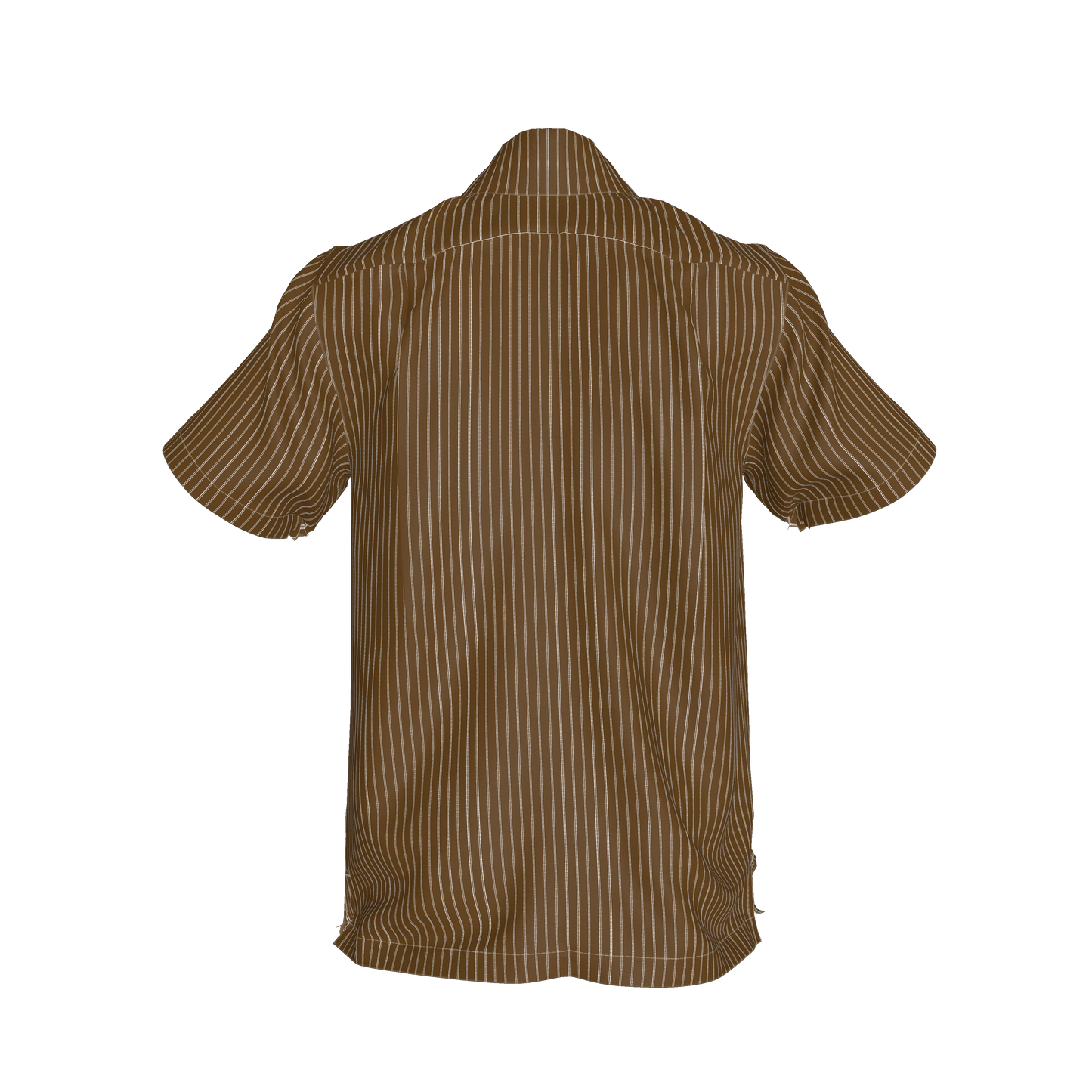 Brown Trim with White Pinstripe Short Sleeve Men’s Shirt with Collar