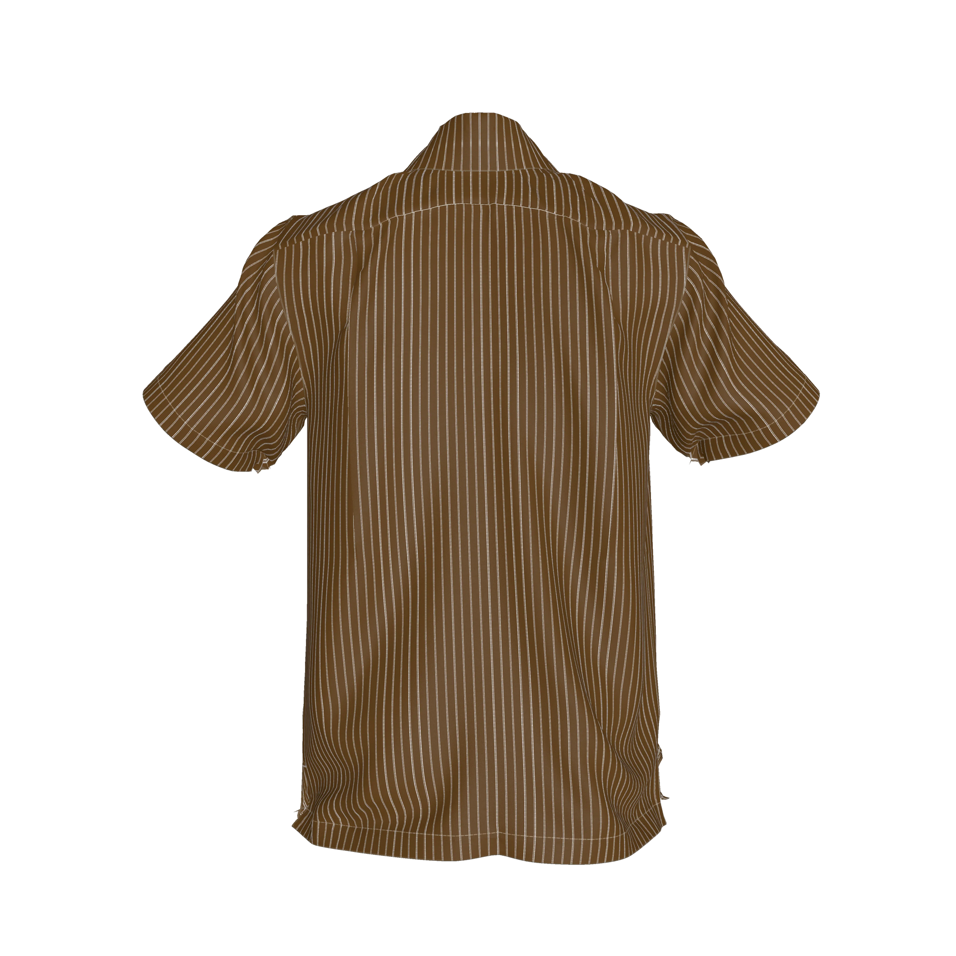 Brown Trim with White Pinstripe Short Sleeve Men’s Shirt with Collar