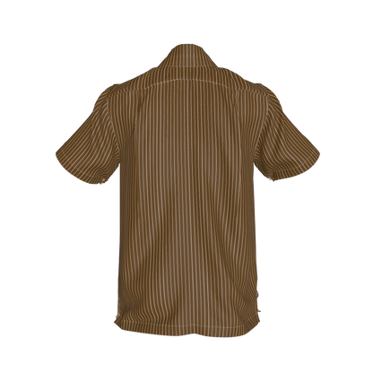 Brown Trim with White Pinstripe Short Sleeve Men’s Shirt with Collar