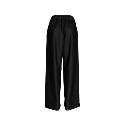 Knit Elastic Waist Draw String Pant in Pure Black Cotton-Spandex Lightweight Jersey