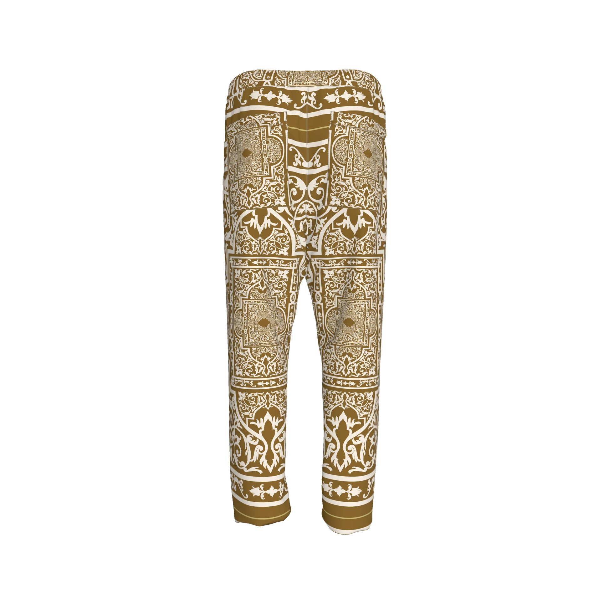Andre Pullstring Pants: Elastic Waist Pegged Trouser in Ornate Baroque Print