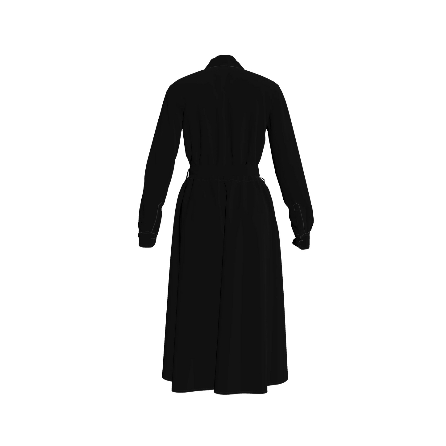 Button Front Shirt Dress in Pure Black Pima Cotton Poplin