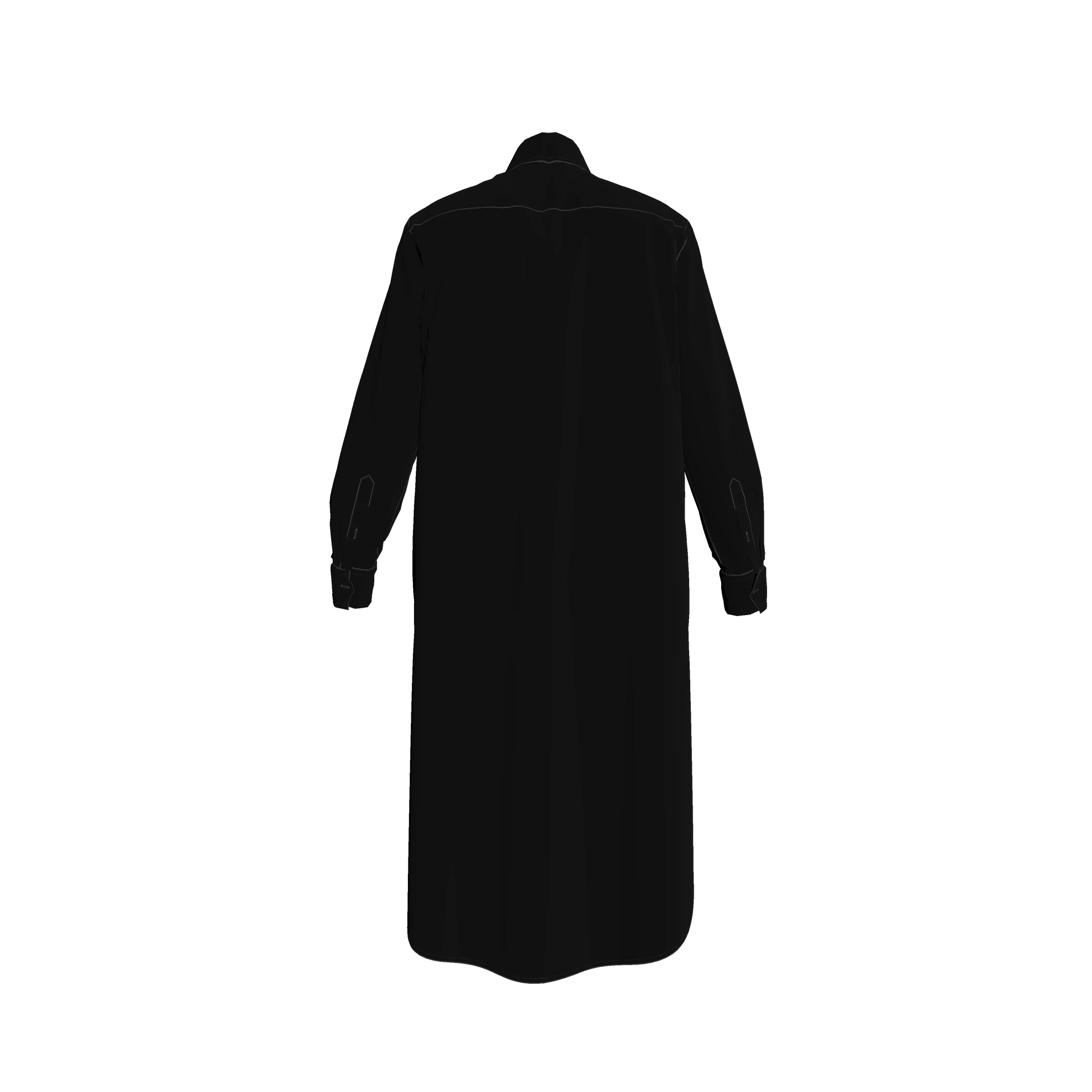 Long Sleeve Shirt Dress in Pure Black Pima Cotton Poplin