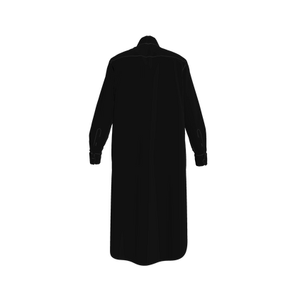 Long Sleeve Shirt Dress in Pure Black Pima Cotton Poplin