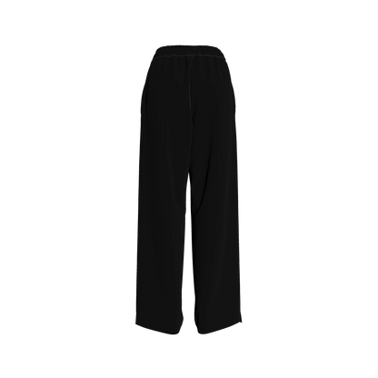 Knit Elastic Waist Draw String Pant in Pure Black Rayon French Terry