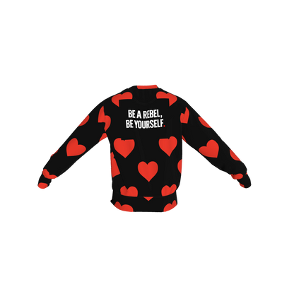 Crew Neck Sweatshirt with Inset V – Red Hearts Print