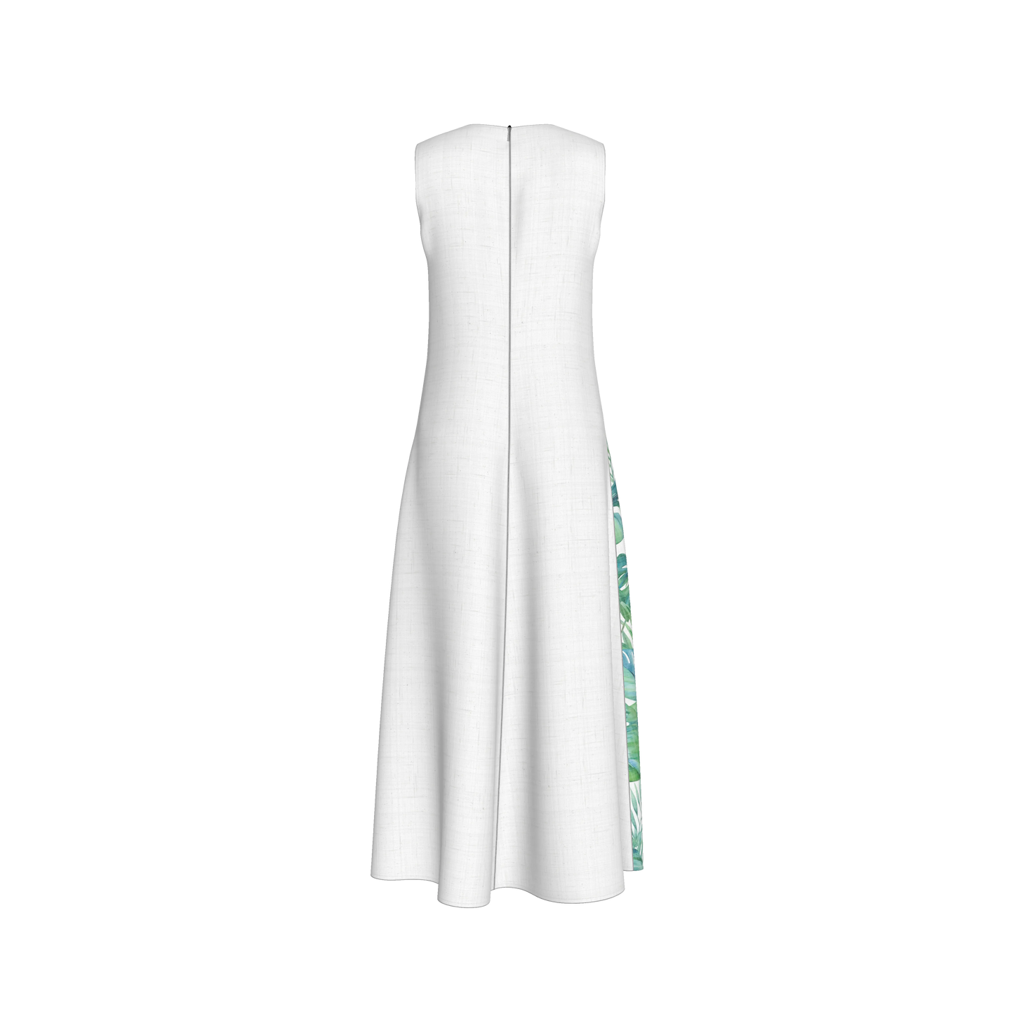 V-Neck A-Line Palm Dress in White Organic Cotton Twill