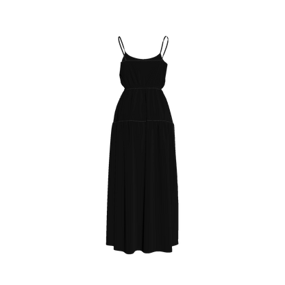 Maxi Dress with Waist Tie in Pure Black Ecovero Viscose Crepe