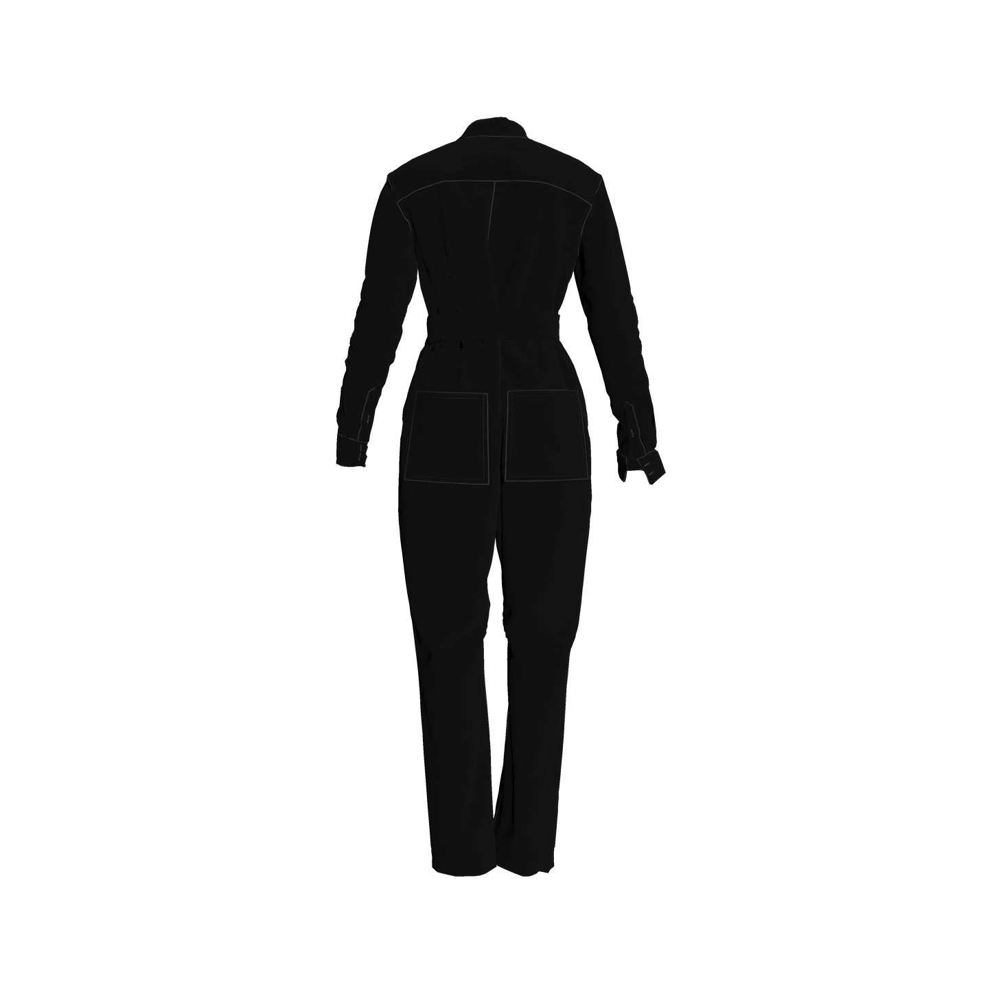 Lightweight Button Front Jumpsuit in Pure Black in Pima Cotton Poplin