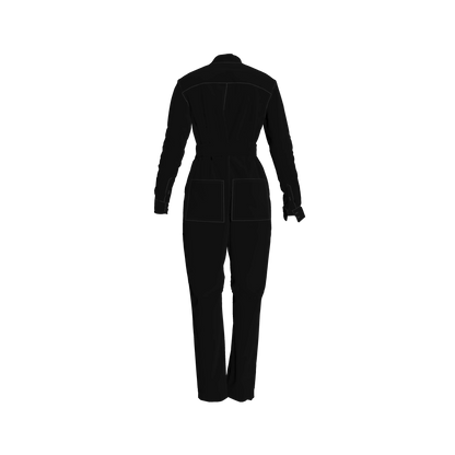 Lightweight Button Front Jumpsuit in Pure Black in Pima Cotton Poplin