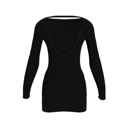 Mini Dress With Scooped Back in Pure Black Cotton Spandex Lightweight Jersey