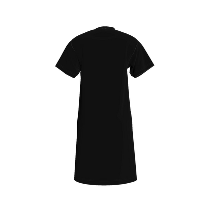 Knee Length T-Shirt Dress in Pure Black Cotton-Spandex Jersey