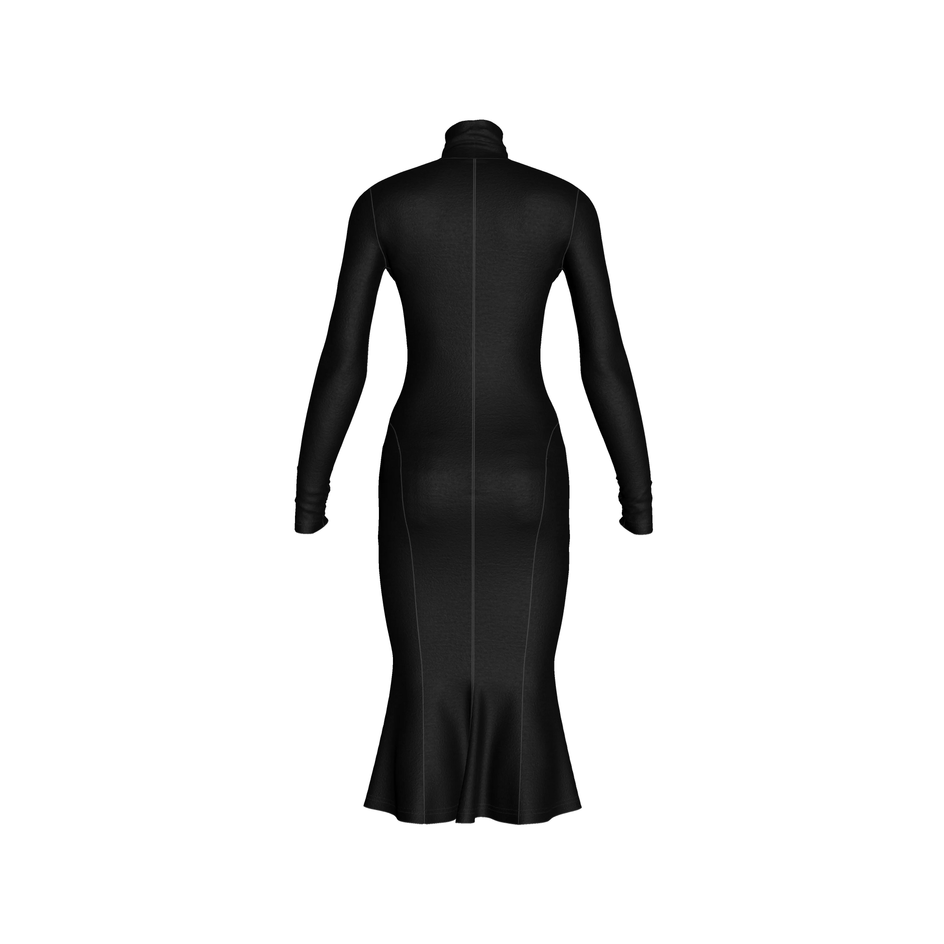 Turtleneck Body Con Dress in Pure Black Cotton-Spandex Jersey