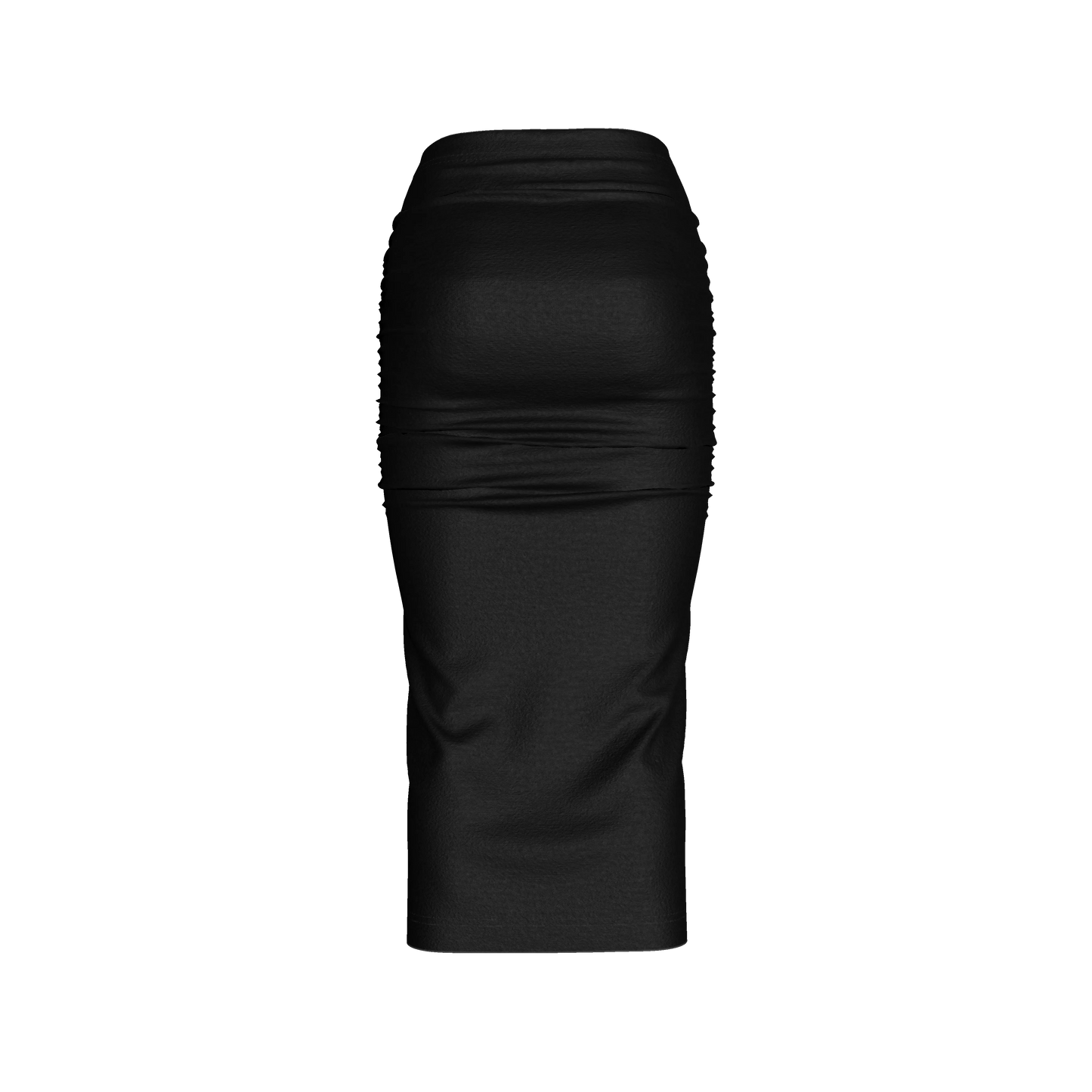 Shirred Midi Skirt in Pure Black Cotton-Spandex Jersey