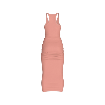 Racerback Shirred Tank Dress in Cotton-Spandex Jersey