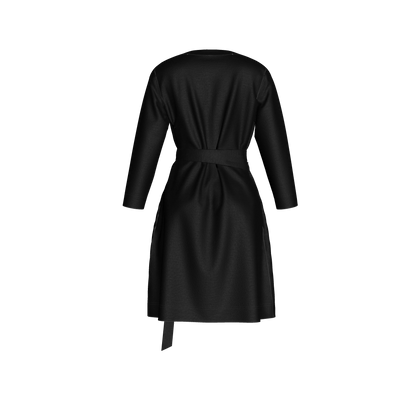 Traditional Jersey Wrap Dress in Pure Black Cotton-Spandex Jersey