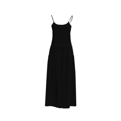The Exponential Maxi Dress in Pure Black Pima Cotton Poplin