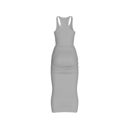 Racerback Shirred Tank Dress in Cotton-Spandex Jersey