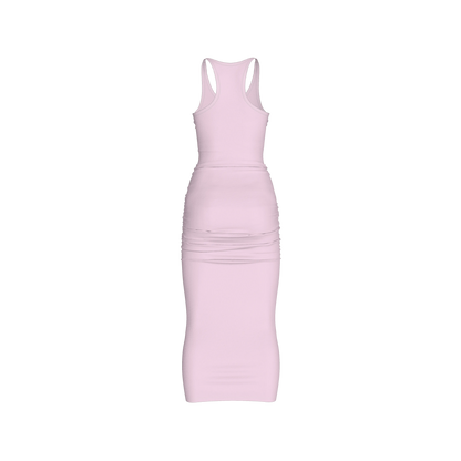 Racerback Shirred Tank Dress in Cotton-Spandex Jersey