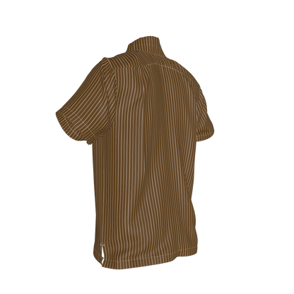 Brown Trim with White Pinstripe Short Sleeve Men’s Shirt with Collar