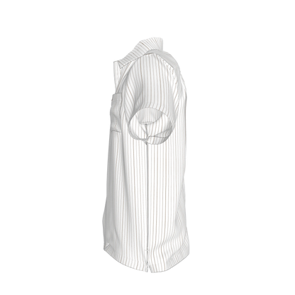 White on Black Trim Pinstripe on Short Sleeve Men’s Shirt with Collar