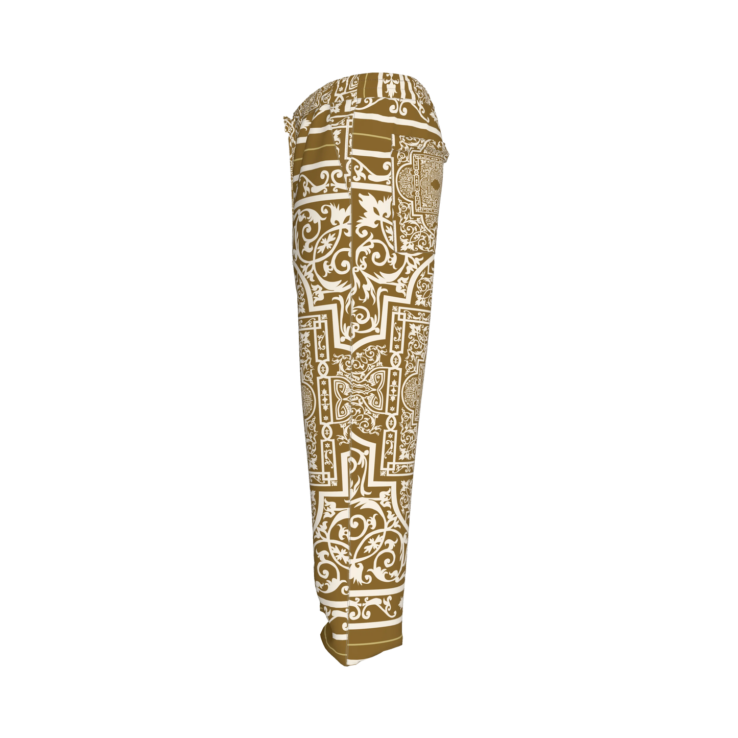 Andre Pullstring Pants: Elastic Waist Pegged Trouser in Ornate Baroque Print