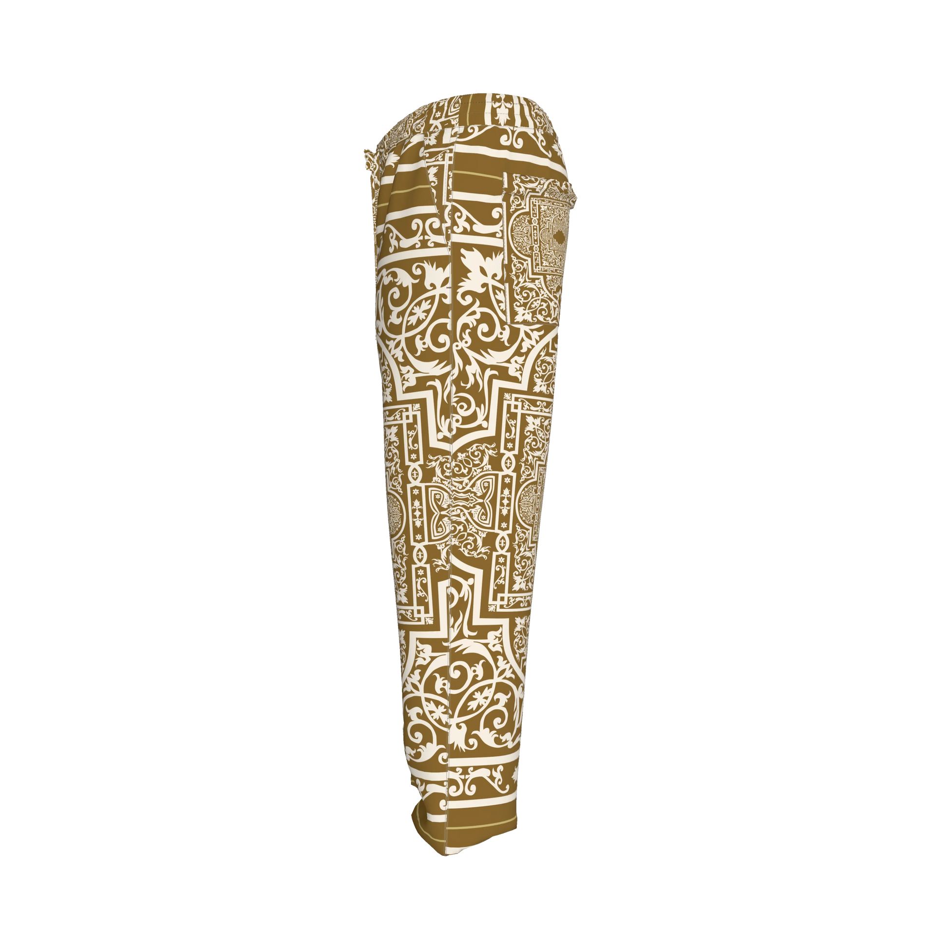 Andre Pullstring Pants: Elastic Waist Pegged Trouser in Ornate Baroque Print