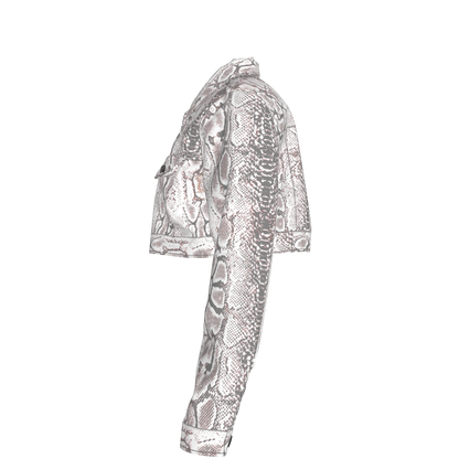 L'EGNA RISING SNAKESKIN Cropped Jean Jacket