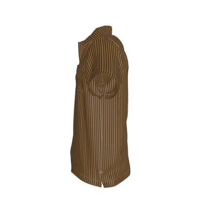 Brown Trim with White Pinstripe Short Sleeve Men’s Shirt with Collar