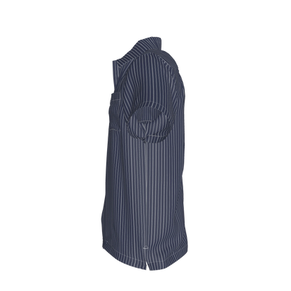 White on Dk Blue Short Sleeve Men’s Shirt with Collar