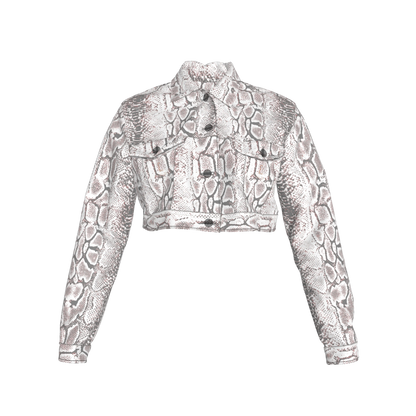 L'EGNA RISING SNAKESKIN Cropped Jean Jacket