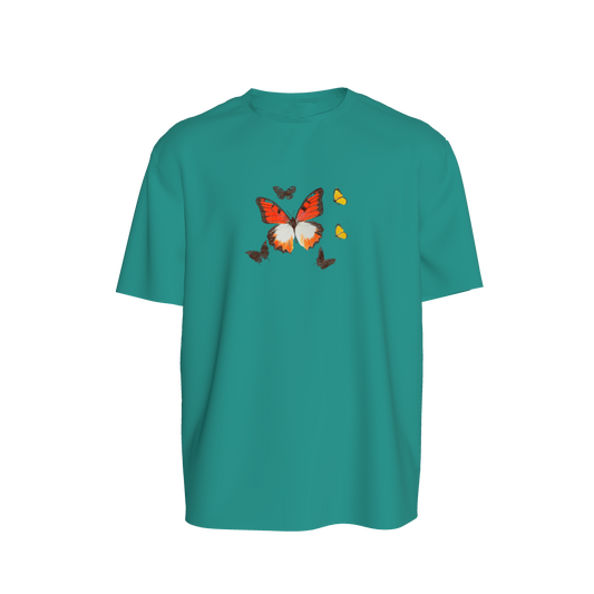 Boxy Unisex Tshirt - mariposita tshirt turquesa in Organic Cotton Ponte