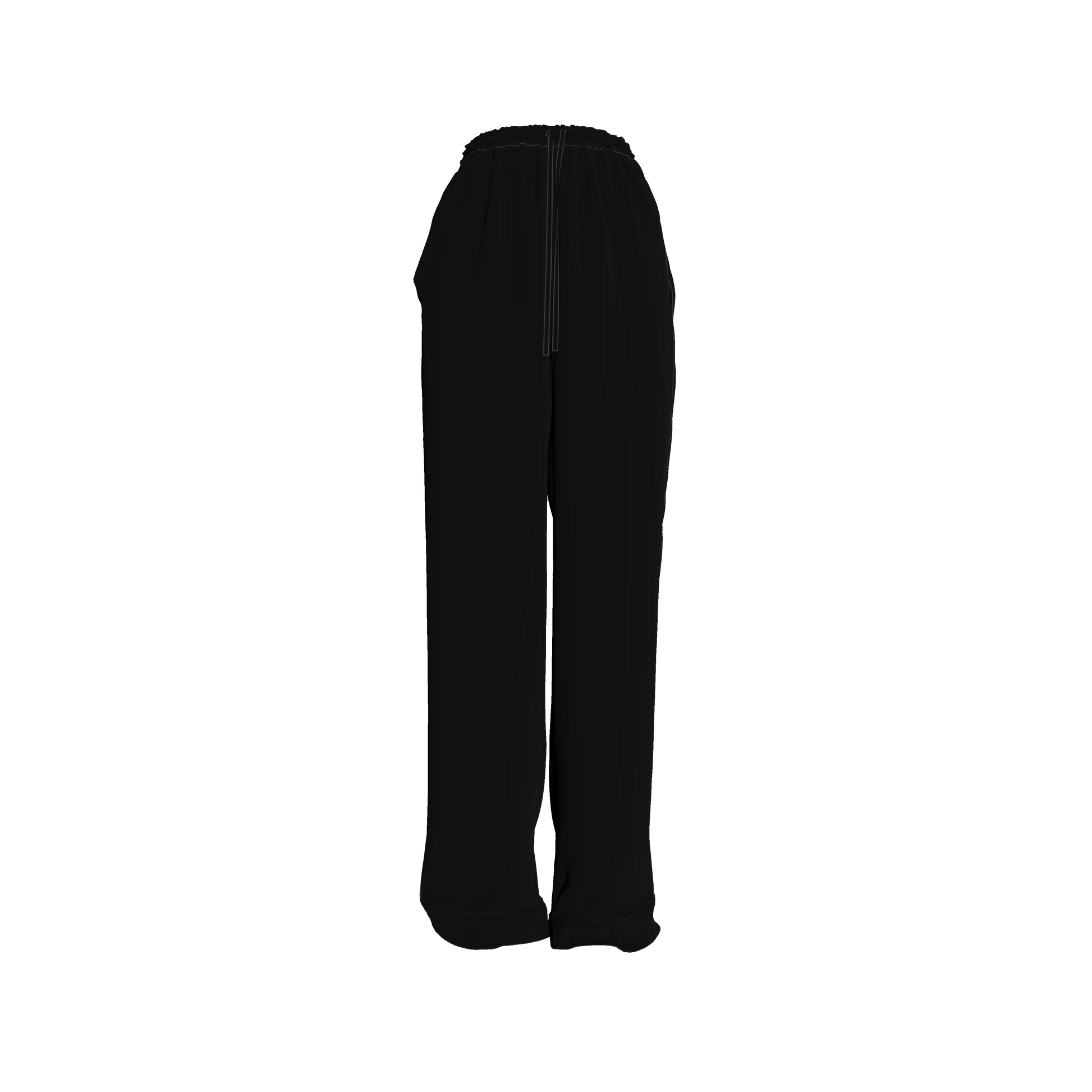 Draw String Pajama Pants in Pure Black Pima Cotton Poplin